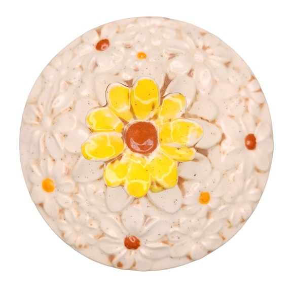 Vintage Cookie Jar Canister Flowers Daisy Butterfly Cream Orange Yellow Brown - Picture 2 of 12